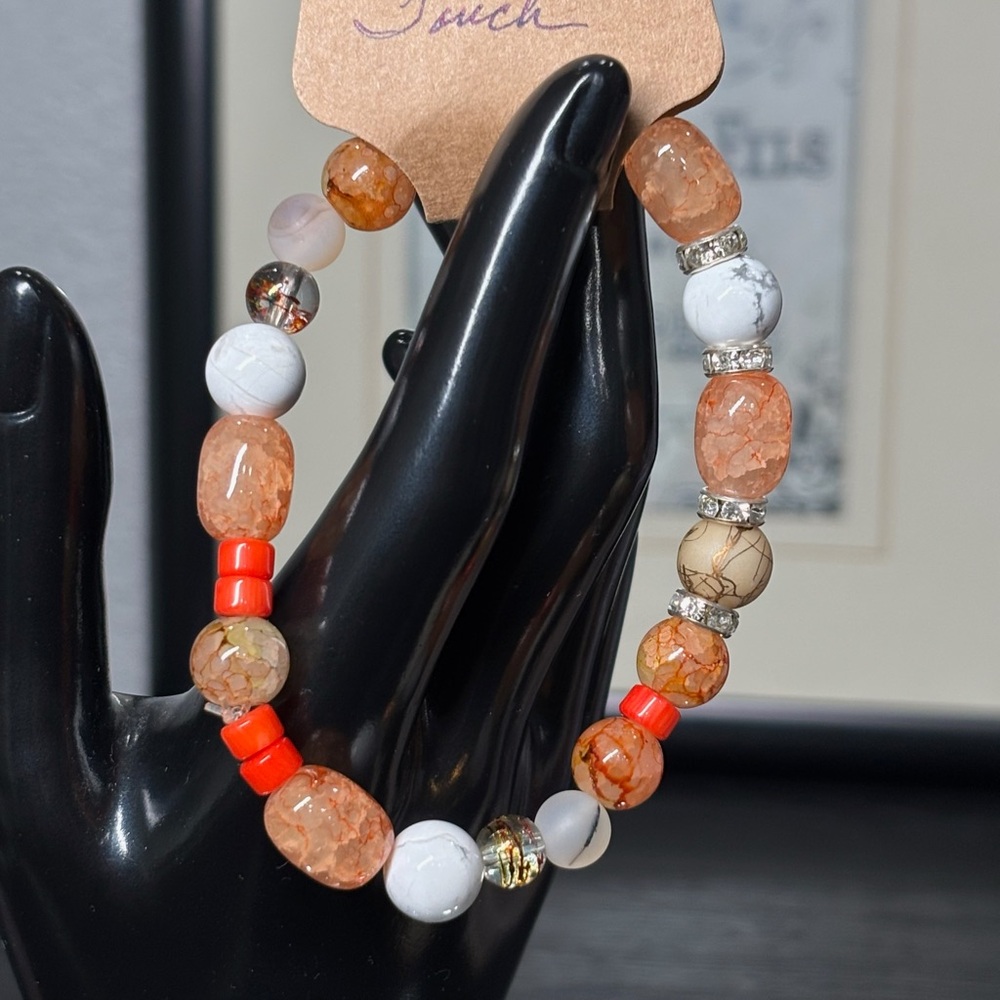 Handmade Bracelet White Orange Bracelet Rhinestones Sherra’s Touch …